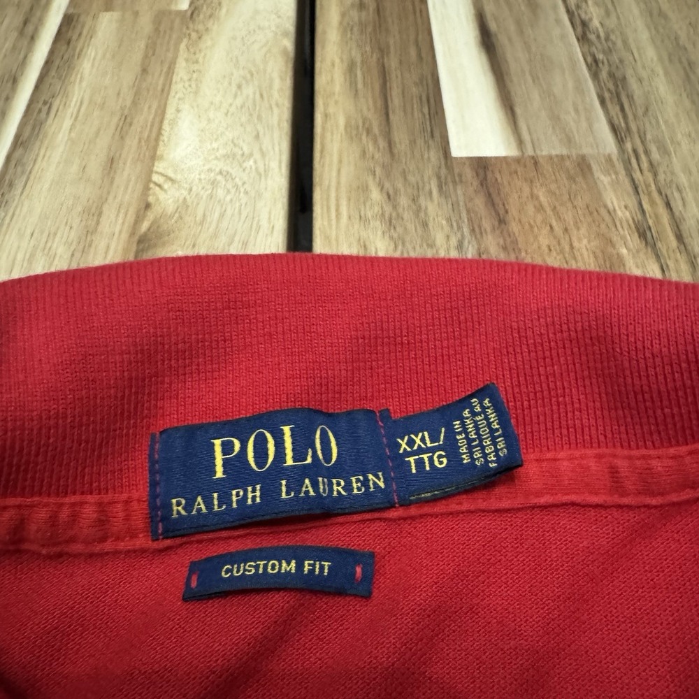 Ralph Lauren Polo Shirt Mens 2XL Red Custom Fit Big Pony USA Flag Rugby Preppy‎ - Picture 4 of 8